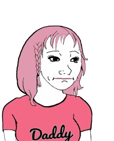 FGI: a pink-haired wojak girl in a pink Daddy shirt